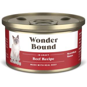 imageAmazon Brand  Wonder Bound Canned Wet Cat Food Salmon Recipe in Gravy No Artificial Flavors Adult Recipe 3 Ounce Pack of 24Beef