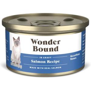 imageAmazon Brand  Wonder Bound Canned Wet Cat Food Salmon Recipe in Gravy No Artificial Flavors Adult Recipe 3 Ounce Pack of 24Salmon