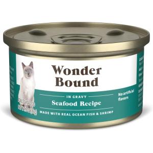 imageAmazon Brand  Wonder Bound Canned Wet Cat Food Salmon Recipe in Gravy No Artificial Flavors Adult Recipe 3 Ounce Pack of 24Seafood