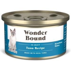 imageAmazon Brand  Wonder Bound Canned Wet Cat Food Salmon Recipe in Gravy No Artificial Flavors Adult Recipe 3 Ounce Pack of 24Tuna