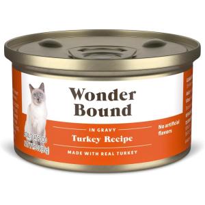 imageAmazon Brand  Wonder Bound Canned Wet Cat Food Salmon Recipe in Gravy No Artificial Flavors Adult Recipe 3 Ounce Pack of 24Turkey