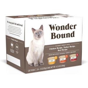imageAmazon Brand  Wonder Bound Canned Wet Cat Food Salmon Recipe in Gravy No Artificial Flavors Adult Recipe 3 Ounce Pack of 24Variety Pack Turkey  Chicken  Beef