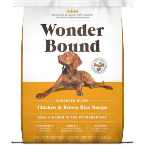 imageAmazon Brand  Wonder Bound High Protein Adult Dry Dog Food  Chicken ampamp Brown Rice Recipe 15 lb bag