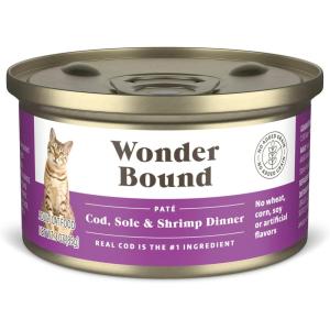 imageAmazon Brand  Wonder Bound Wet Cat Food Pate No Added Grain Variety Pack BeefChickenTurkey ampamp Giblet 3 ounce Pack of 24Cod  Sole  Shrimp