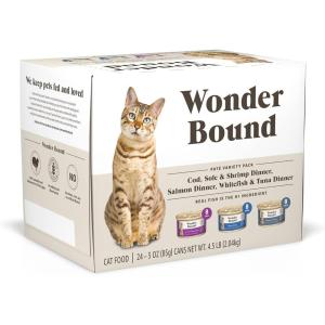 imageAmazon Brand  Wonder Bound Wet Cat Food Pate No Added Grain Variety Pack BeefChickenTurkey ampamp Giblet 3 ounce Pack of 24Variety Pack Fish  Seafood