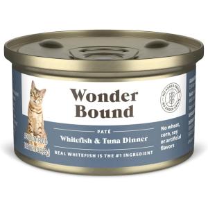 imageAmazon Brand  Wonder Bound Wet Cat Food Pate No Added Grain Variety Pack BeefChickenTurkey ampamp Giblet 3 ounce Pack of 24Whitefish  Tuna