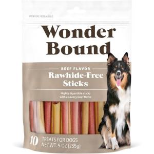 imageWonder Bound Beef Flavor Dog Treat Sticks  10 Count  RawhideFree Dental Health Chews for Plaque ampamp Tartar Control Easy to Digest LongLastingBeef
