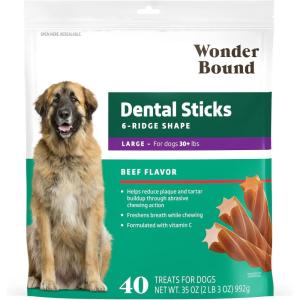imageWonder Bound Chicken Flavor Dental Sticks for Tiny Dogs 520 lbs 6Ridge Shape for Plaque ampamp Tartar Control Freshens Breath Made With Real Chicken 108 CountBeef