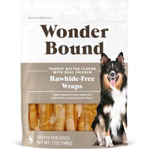 imageWonder Bound Chicken Wrapped Medium Sticks Peanut Butter Flavor  8 Count  RawhideFree Dog Treats Dental Health Chews for Plaque ampamp Tartar Control Easy to Digest LongLastingPeanut Butter