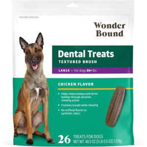 imageWonder Bound Dog Dental Treats for Large Dogs Over 50 lbs Fresh Mint Flavor Made with Real Chicken Nubbed Texture for Plaque ampamp Tartar Control Freshens Breath While Chewing 9 CountChicken