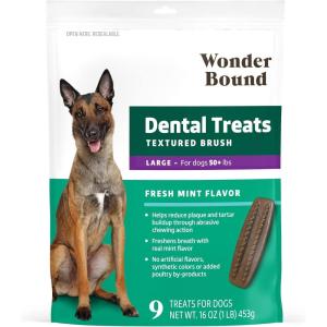 imageWonder Bound Dog Dental Treats for Large Dogs Over 50 lbs Fresh Mint Flavor Made with Real Chicken Nubbed Texture for Plaque ampamp Tartar Control Freshens Breath While Chewing 9 CountFresh Mint