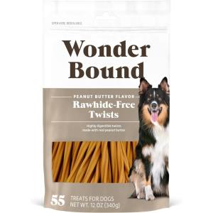 imageWonder Bound Peanut Butter Flavor Dog Twist Sticks  55 Count  RawhideFree Dog Treats Dental Health Chews for Plaque ampamp Tartar Control Easy to Digest LongLastingPeanut Butter