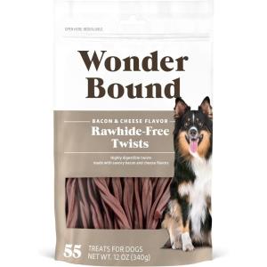 imageWonder Bound Peanut Butter Flavor Dog Twist Sticks  55 Count  RawhideFree Dog Treats Dental Health Chews for Plaque ampamp Tartar Control Easy to Digest LongLastingBacon  Cheese